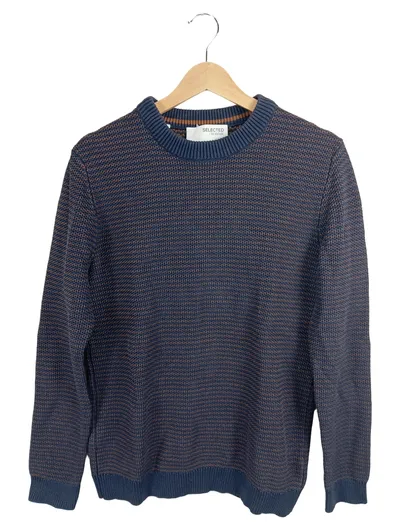 Selected Homme Herren Pullover Gestreift Blau Gr. M Baumwolle Casual