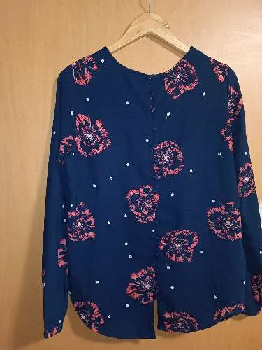 VERO MODA Damen Bluse Blumenmuster Mohn Blau Gr. M 38 Langarm