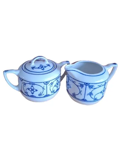 Jäger Eisenberg Zuckerdose Milchkännchen Set Indisch Blau Porzellan DDR