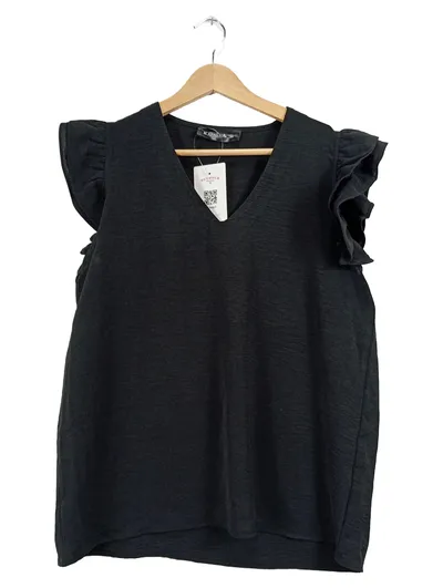 Kapalua Damen Bluse Shirt Rüschenärmel Schwarz Gr. 38 M V-Ausschnitt