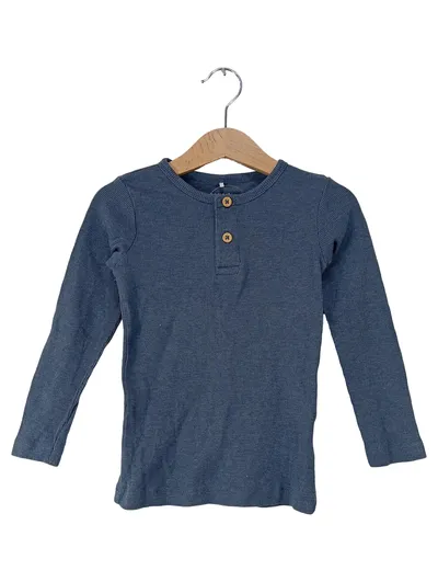 NAME IT Langarmshirt Henley Kinder Gr. 110 Blau Rippstrick Bio-Baumwolle