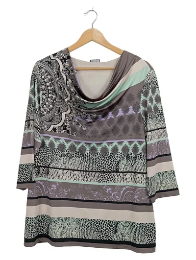GERRY WEBER Damen Top Shirt Gr. 40 Ethno Muster Wasserfallausschnitt 3/4-Arm