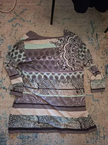 GERRY WEBER Damen Top Shirt Gr. 40 Ethno Muster Wasserfallausschnitt 3/4-Arm