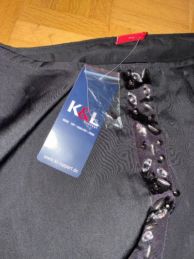 K&L Ruppert Damen Bluse Gr. 44 Schwarz Strass Elegant Langarm NEU