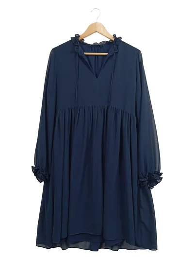 Pietro Brunelli Tunikakleid Gr. 40 L Festlich Blau Rüschen Midikleid Damen