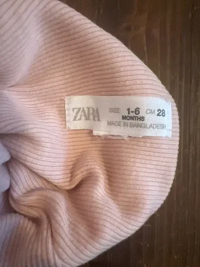 ZARA Baby Mütze mit Ohren Rosa Rippstrick Gr. 28 1-6 Monate