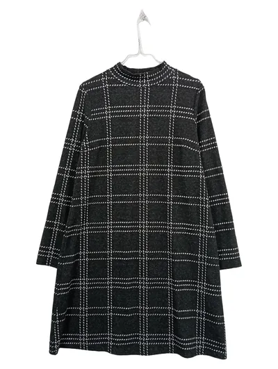 Esprit Damen Kleid kariert Langarm Gr. L grau weiß Sweatkleid