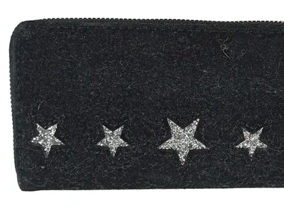 Juleeze Damen Geldbörse Schwarz Filz Glitzer Sterne Portemonnaie 20x10 cm