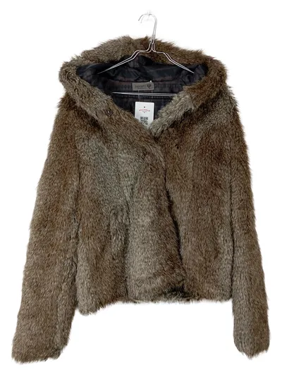 Nümph Felljacke Kunstpelz Kapuze Damen Braun Gr. 38/M Freizeit Casual