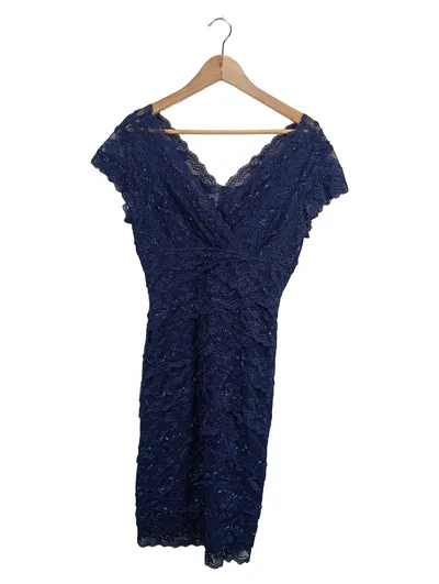Mariposa Cocktailkleid Damen Gr. 40 Blau Spitze Perlen Etui Festlich