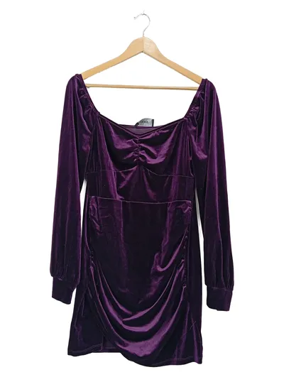 Cider Carmenkleid Lila XL Raffungen Elegant Langarm Cocktailkleid Party