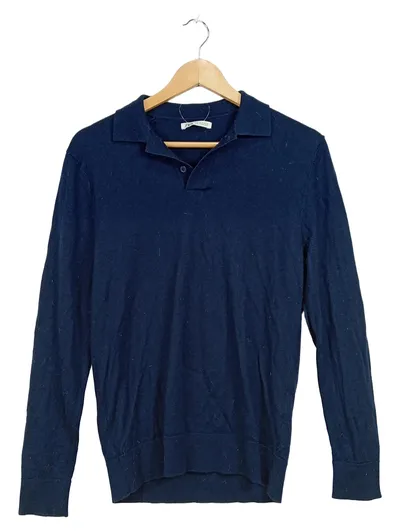 ZARA Herren Strickpullover Polokragen Gr. M Wolle Blau Langarm