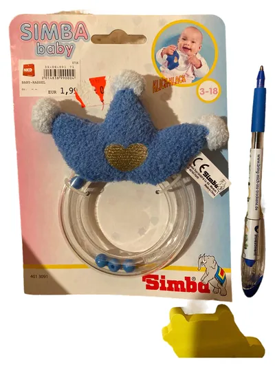 Simba Baby Rassel Charmant Kunststoff Stoff Blau Herz ab 4 Monate