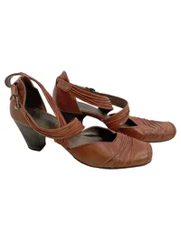 Marco Tozzi Damen Sandaletten Gr. 38 Braun Leder Absatz 8 cm Riemchen 1