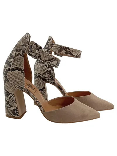 Conté Damen Pumps Gr. 40 Schlangenmuster Beige Blockabsatz Leder Italy