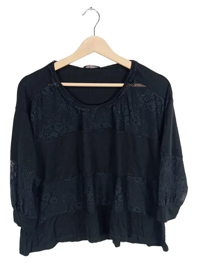 Morgan Damen Langarmshirt mit Spitze Schwarz Gr. M Oversized Feminin