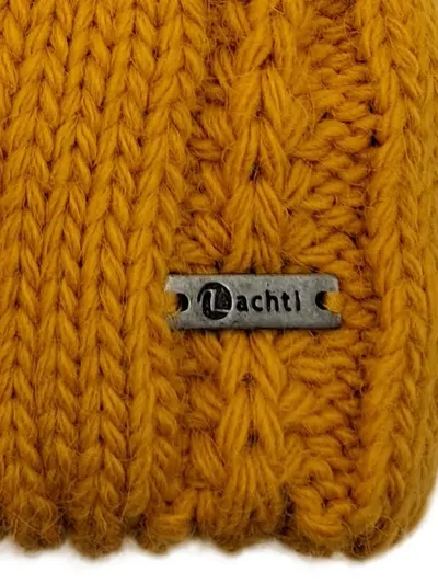 ACHTI Strickmütze Bommelmütze Gelb Fleecefutter Zopfmuster Wintermütze