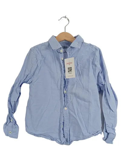 ZARA Kinder Hemd Jungen Gr. 122 Blau Baumwolle Langarm Freizeithemd