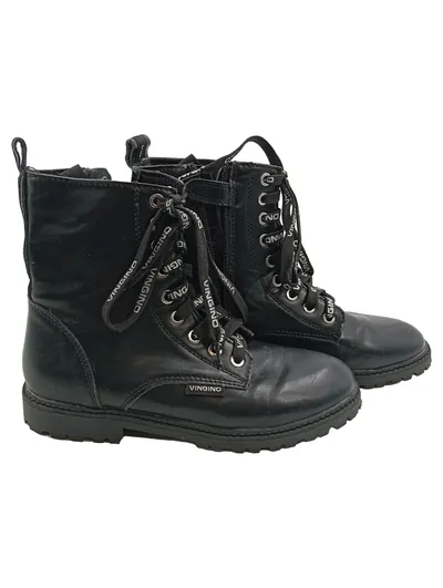 Vingino Mädchen Schnürstiefel Gr. 37 Schwarz Leder Combat Boots