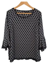 Bexleys Woman Damen Bluse Gr. 42 Schwarz Weiß Muster Glockenärmel Elegant 1