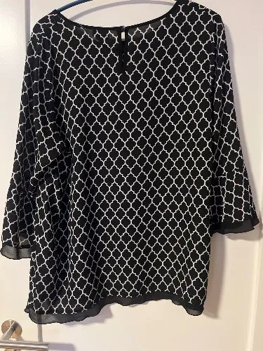 Bexleys Woman Damen Bluse Gr. 42 Schwarz Weiß Muster Glockenärmel Elegant