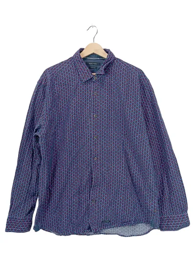 Marc O'Polo Herren Freizeithemd Langarm Gr. XXL Blau Geometrisch Baumwolle