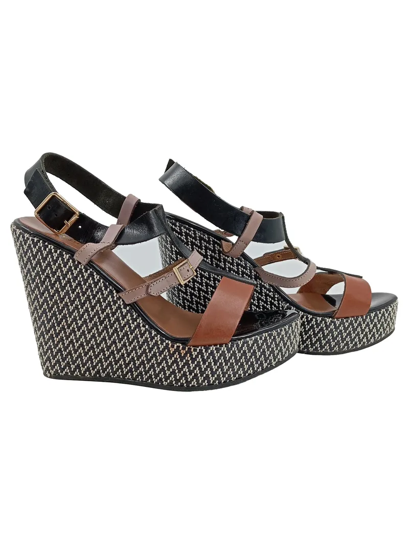 CYPRES Keilabsatz Sandaletten Damen Gr. 38 Mehrfarbig Leder Riemchen 1