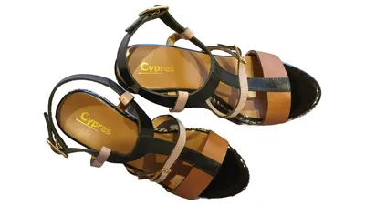 CYPRES Keilabsatz Sandaletten Damen Gr. 38 Mehrfarbig Leder Riemchen