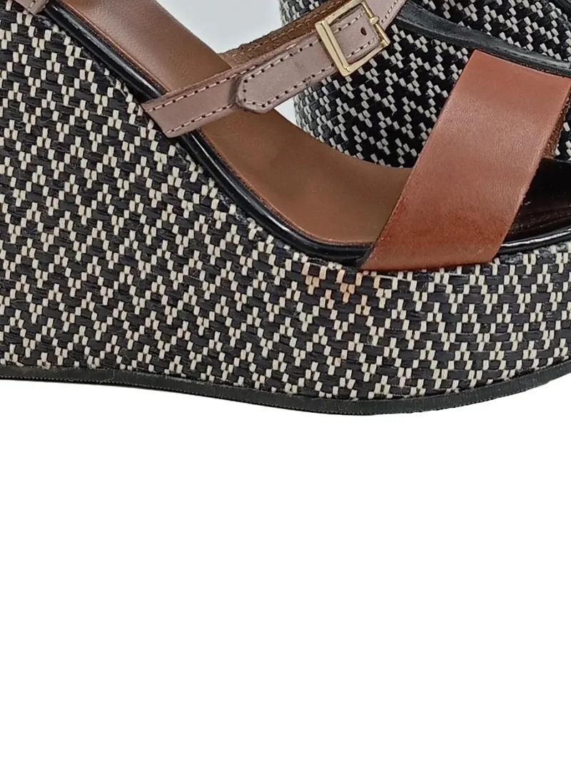 CYPRES Keilabsatz Sandaletten Damen Gr. 38 Mehrfarbig Leder Riemchen 3
