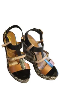 CYPRES Keilabsatz Sandaletten Damen Gr. 38 Mehrfarbig Leder Riemchen 4