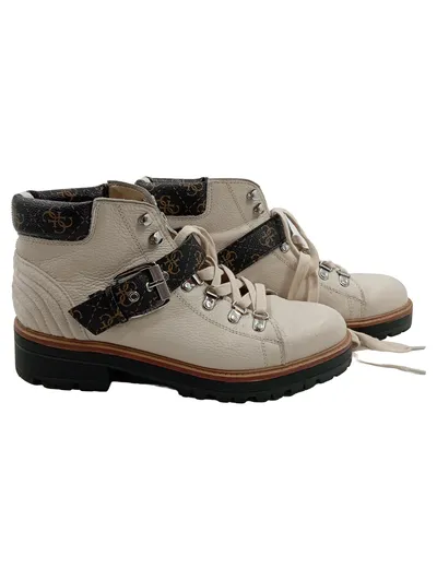GUESS Damen Stiefelette Hiking Boot Beige Leder Monogram Gr. 40
