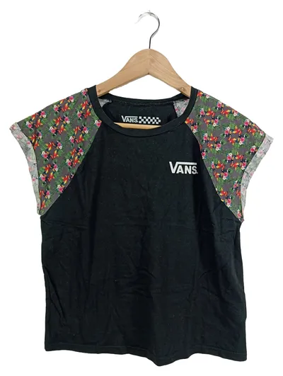 Vans Damen T-Shirt Blumenmuster Kurzarm Baumwolle Schwarz Gr. L