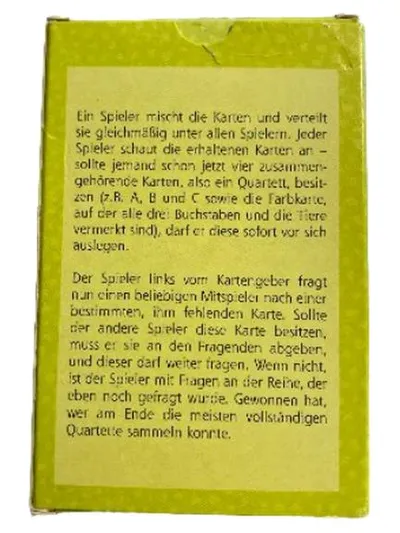 ASS Buchstaben Quartett Lernspiel Kartenspiel ABC Tiere ab 4 Jahre Grün