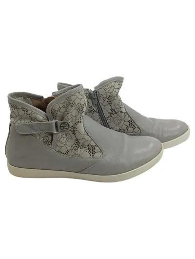 Think! Damen Stiefeletten Leder Lochmuster Reißverschluss Grau Gr. 38