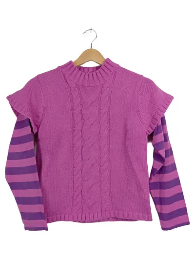 Vertbaudet Mädchen Pullover Gr. 150/152 Rosa Zopfmuster Streifen