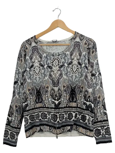 Best Connections Damen Strickjacke Bohemian Paisley Viskose Grau Gr. 40 L