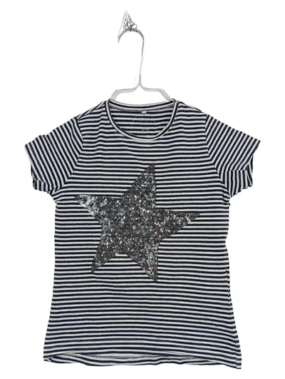 NAME IT Kinder T-Shirt Gr. 122/128 Pailletten Stern Gestreift Blau Weiß