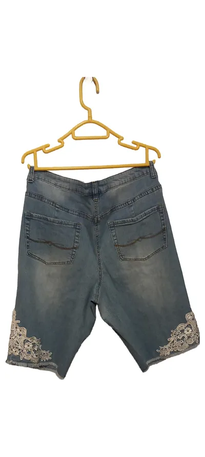 Angel of Style Damen Jeans Shorts Bermuda Spitze Gr. 48 Blau