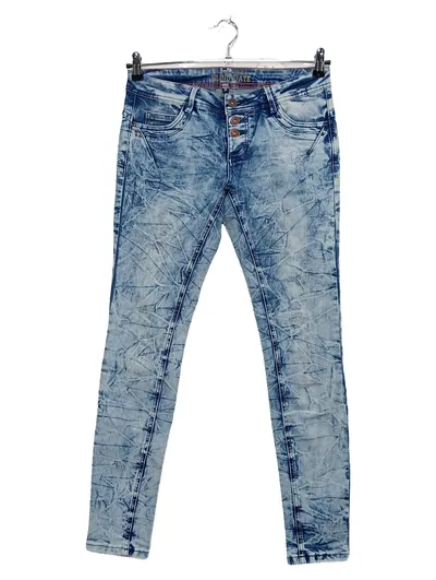 Blind Date Damen Skinny Jeans W26 Acid Wash Blau Used Look Stretch