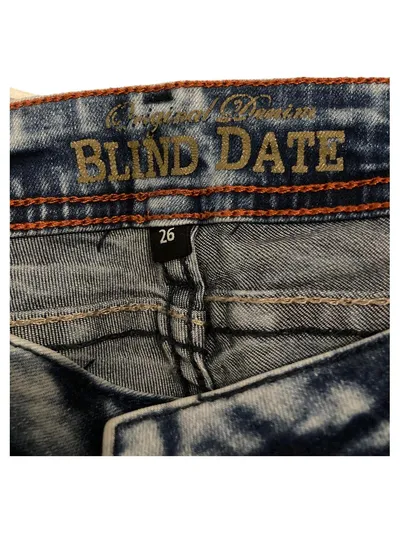 Blind Date Damen Skinny Jeans W26 Acid Wash Blau Used Look Stretch