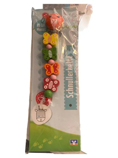 Volksbank Raiffeisenbank Schnullerkette Holz Schmetterling 19cm Kinder