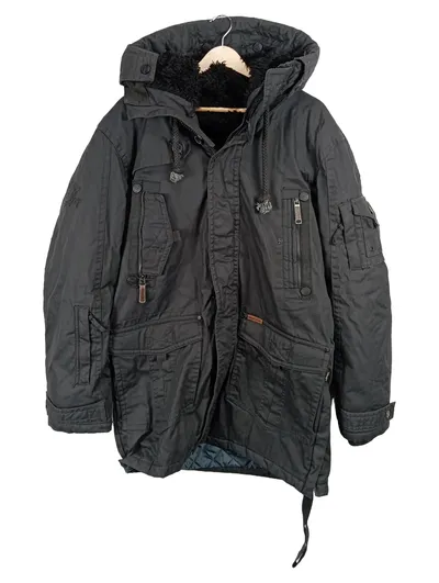 Khujo Herren Parka Winterjacke Gr. L grau Fellkapuze warm Outdoor