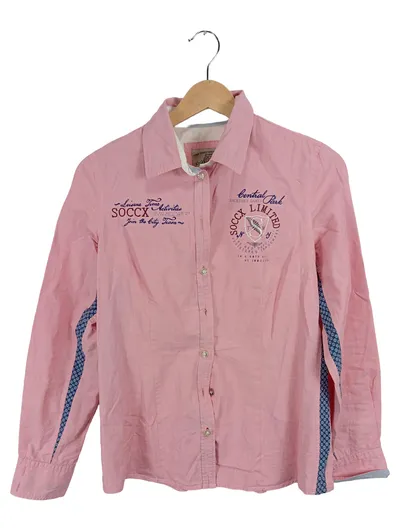 SOCCX Damen Freizeithemd Langarm Rosa Schriftzug Stickerei Gr. S