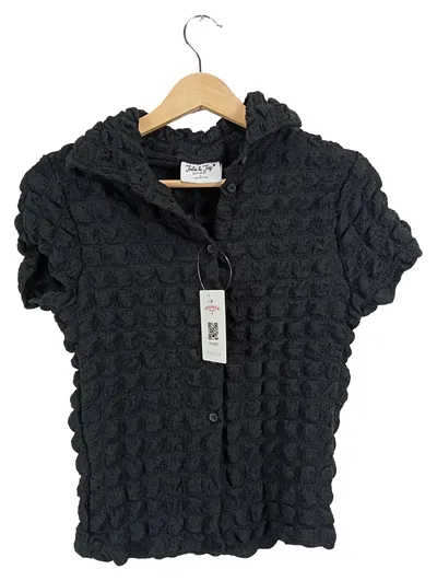 Jolie & Joy Damen Bluse Schwarz Gr. S Strukturstoff Kurzarm