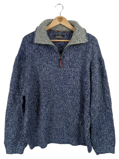 Casa Blanca Herren Strickpullover XL Blau Meliert Troyer Reißverschluss