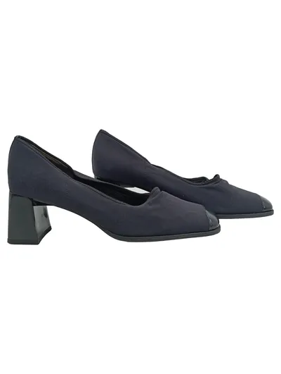 Gabor Trend Damen Pumps Gr. 38,5 Blau Blockabsatz Leder gefüttert