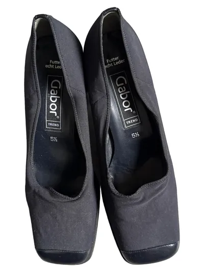 Gabor Trend Damen Pumps Gr. 38,5 Blau Blockabsatz Leder gefüttert