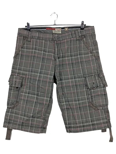 SUBLEVEL Cargo Shorts Herren Gr. W36/52 Kariert Grau Bermuda