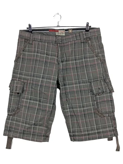 SUBLEVEL Cargo Shorts Herren Gr. W36/52 Kariert Grau Bermuda