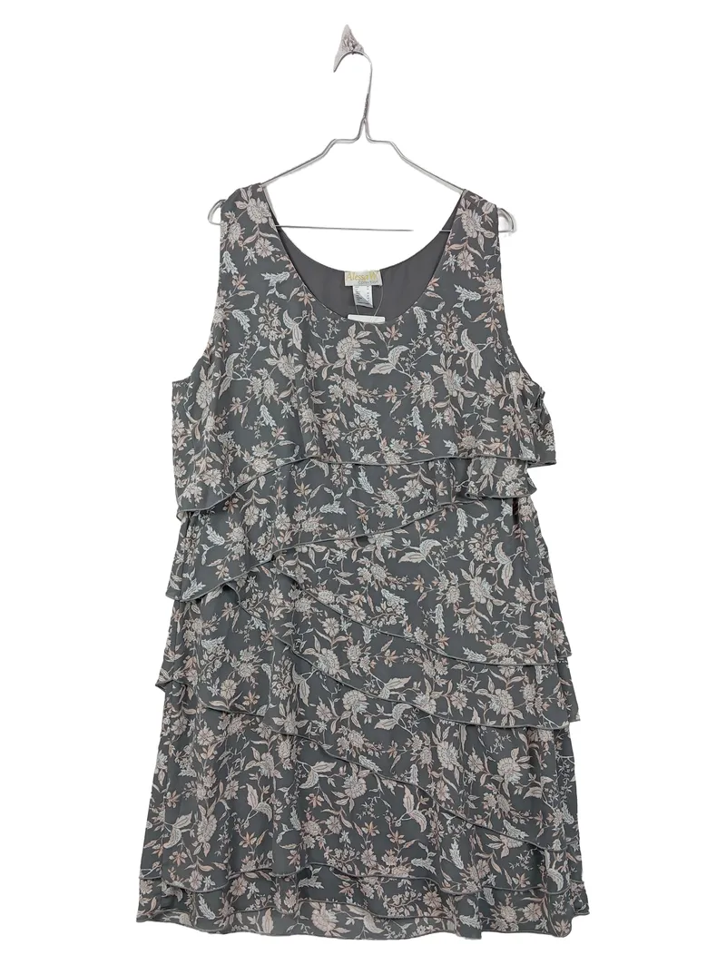 Alessa W. Collection Damen Kleid Gr. 46 Grau Blumenmuster Rüschen 1